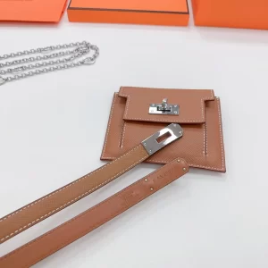 Hermes Kelly Pocket Brown Leather Belt