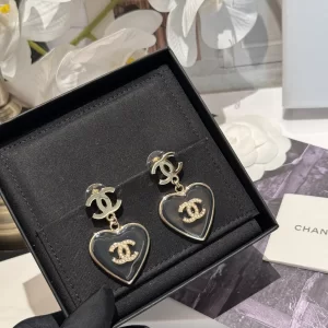 Chanel CC Logo Black Heart Earrings