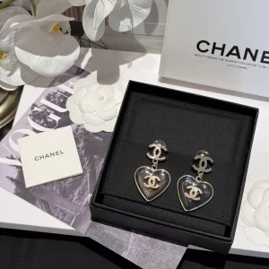 Chanel CC Logo Black Heart Earrings