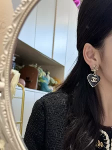 Chanel CC Logo Black Heart Earrings