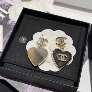 Chanel CC Logo Black Heart Earrings