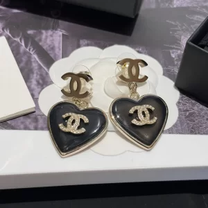 Chanel CC Logo Black Heart Earrings