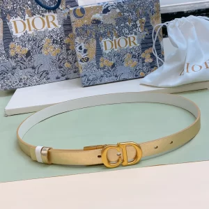 Dior 30 Montaige Gold White Leather Belt