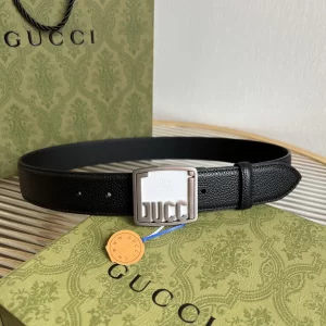 Gucci Plaque Buckle Black Leather Belt 35MM