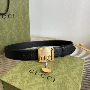 Gucci Plaque Buckle Black Leather Belt 35MM