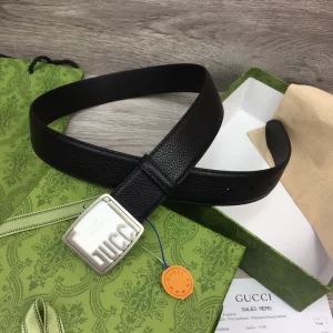 Gucci Plaque Buckle Black Leather Belt 35MM