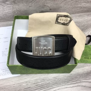 Gucci Plaque Buckle Black Leather Belt 35MM