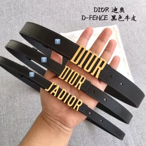 Dior D Fence Black Leather Belt 15MM