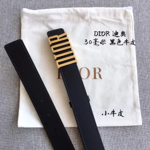 Dior D Fence Black Leather Belt 30MM