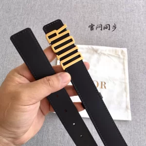 Dior D Fence Black Leather Belt 30MM