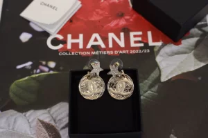 Chanel Gold CC Round Star Earrings