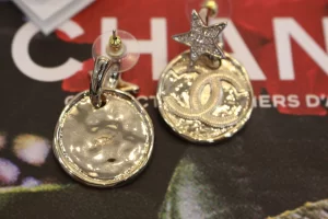 Chanel Gold CC Round Star Earrings