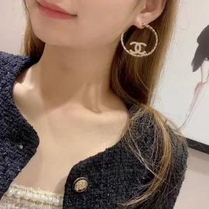 Chanel Cyrstal CC Logo Round Earrings