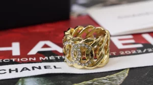Chanel Crystal CC Gold Metal Rings
