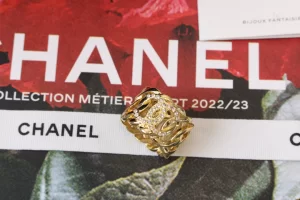 Chanel Crystal CC Gold Metal Rings
