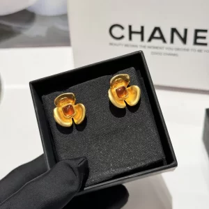 Chanel Gold Camellia Flower Earrings