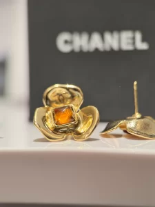 Chanel Gold Camellia Flower Earrings