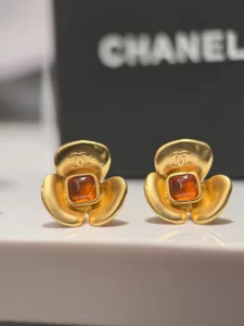 Chanel Gold Camellia Flower Earrings