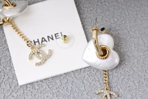 Chanel Crystal CC Heart Earrings