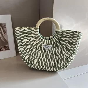 Prada Moon Straw Tote Bag Green White