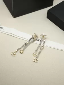 Chanel Crystals CC Logo Long Earrings