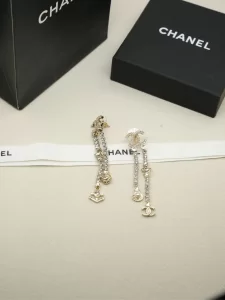 Chanel Crystals CC Logo Long Earrings