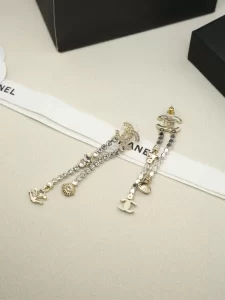 Chanel Crystals CC Logo Long Earrings