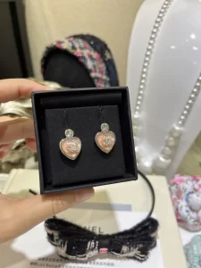 Chanel Crystal CC Heart Earrings Pink