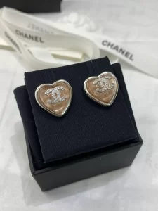 Chanel Crystal CC Heart Earrings Pink