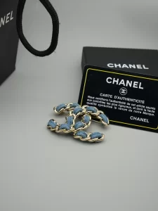 Chanel Denim Blue CC Logo Brooch