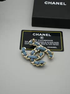 Chanel Denim Blue CC Logo Brooch