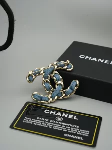 Chanel Denim Blue CC Logo Brooch