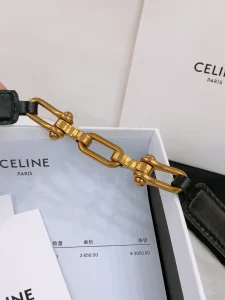 Celine Crecy Buckle Black Leather Belt