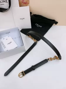 Celine Crecy Buckle Black Leather Belt