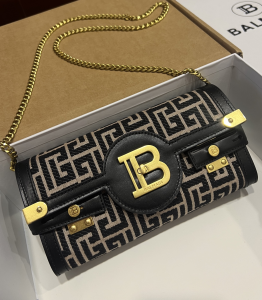 Balmain B Buzz Pouch Clutch Shoulder Crossbody Bag Monogrammed Jacquard Canvas and Black Leather Balmain B Buzz Pouch Clutch Shoulder Crossbody Bag Monogrammed Jacquard Canvas and Black Leather
