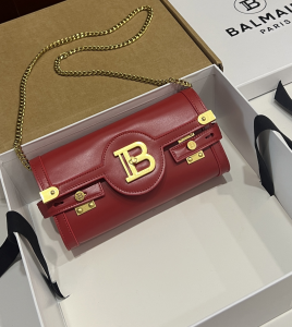 Balmain B Buzz Red Calfskin Pouch Clutch Shoulder Crossbody Bag Balmain B Buzz Red Calfskin Pouch Clutch Shoulder Crossbody Bag