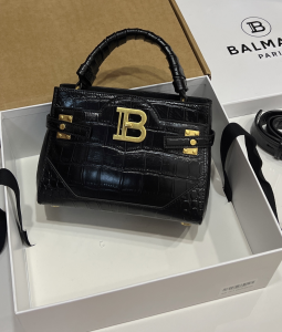 Balmain BBuzz Top Handle Shoulder Crossbody Bag Black Crocodile Embossed Leather Balmain BBuzz Top Handle Shoulder Crossbody Bag Black Crocodile Embossed Leather