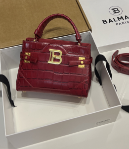 Balmain BBuzz Top Handle Shoulder Crossbody Bag Red Crocodile Embossed Leather Balmain BBuzz Top Handle Shoulder Crossbody Bag Red Crocodile Embossed Leather