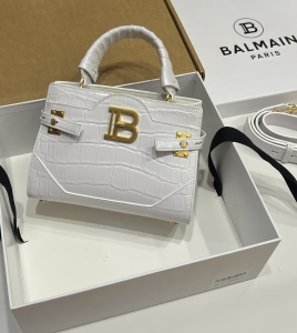 Balmain BBuzz Top Handle Shoulder Crossbody Bag White Crocodile Embossed Leather Balmain BBuzz Top Handle Shoulder Crossbody Bag White Crocodile Embossed Leather