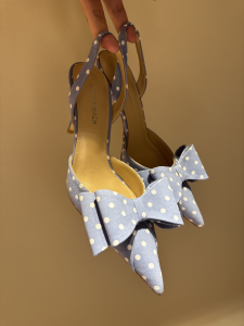 Mach and Mach Le Cadeau Polka Dot Slingback Pumps Baby Blue 100MM Mach and Mach Le Cadeau Polka Dot Slingback Pumps Baby Blue 100MM