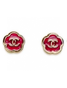 Chanel CC Red Camellia Stud Earrings