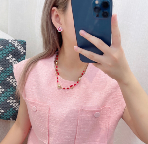 Chanel CC Red Camellia Stud Earrings