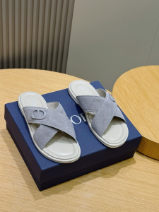 Dior Aqua Criss Cross Light Gray Suede Calf Leather Flat Slides Sandals Dior Aqua Criss Cross Light Gray Suede Calf Leather Flat Slides Sandals