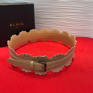 Alaia Bustier Laser Cut Beige Leather Belt 70MM Alaia Bustier Laser Cut Beige Leather Belt 70MM