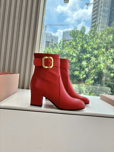 Miu Miu Red Leather Ankle Boots