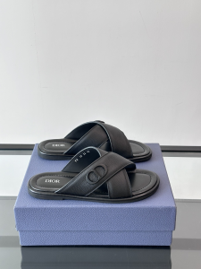 Dior Alias Criss Cross Black Grained Leather Flat Slides Sandals Dior Alias Criss Cross Black Grained Leather Flat Slides Sandals