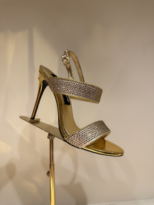 Dolce Gabbana Fusible Rhinestones Satin High Heeled Sanals Gold 100MM Dolce Gabbana Fusible Rhinestones Satin High Heeled Sanals Gold 100MM