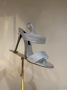 Dolce Gabbana Fusible Rhinestones Satin High Heeled Sanals Silver 100MM Dolce Gabbana Fusible Rhinestones Satin High Heeled Sanals Silver 100MM