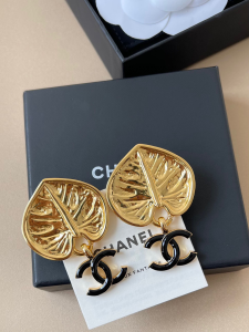 Chanel CC Logo Gold Leaf Earrings
