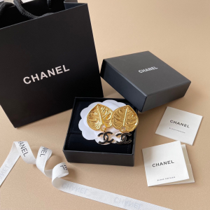 Chanel CC Logo Gold Leaf Earrings